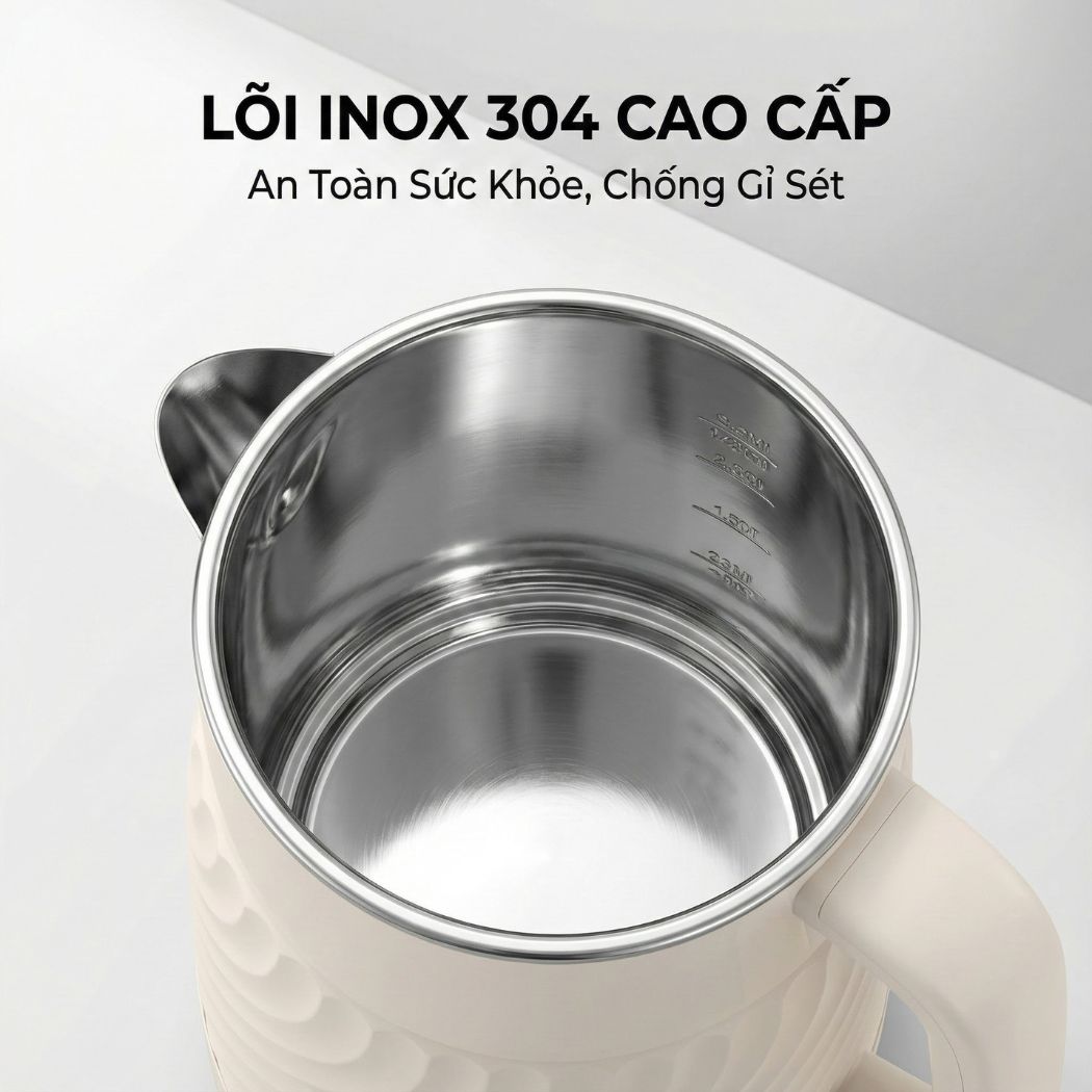Ấm thuỷ giữ nhiệt 1.7 Lít Mishio MK385 inox 304 - hàng chính hãng