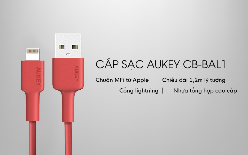 Dây Cáp SạcLightning Aukey CB-BAL1 MFI 1.2m - Hàng Chính Hãng Dây Cáp SạcLightning Aukey CB-BAL1 MFI 1.2m - Hàng Chính Hãng