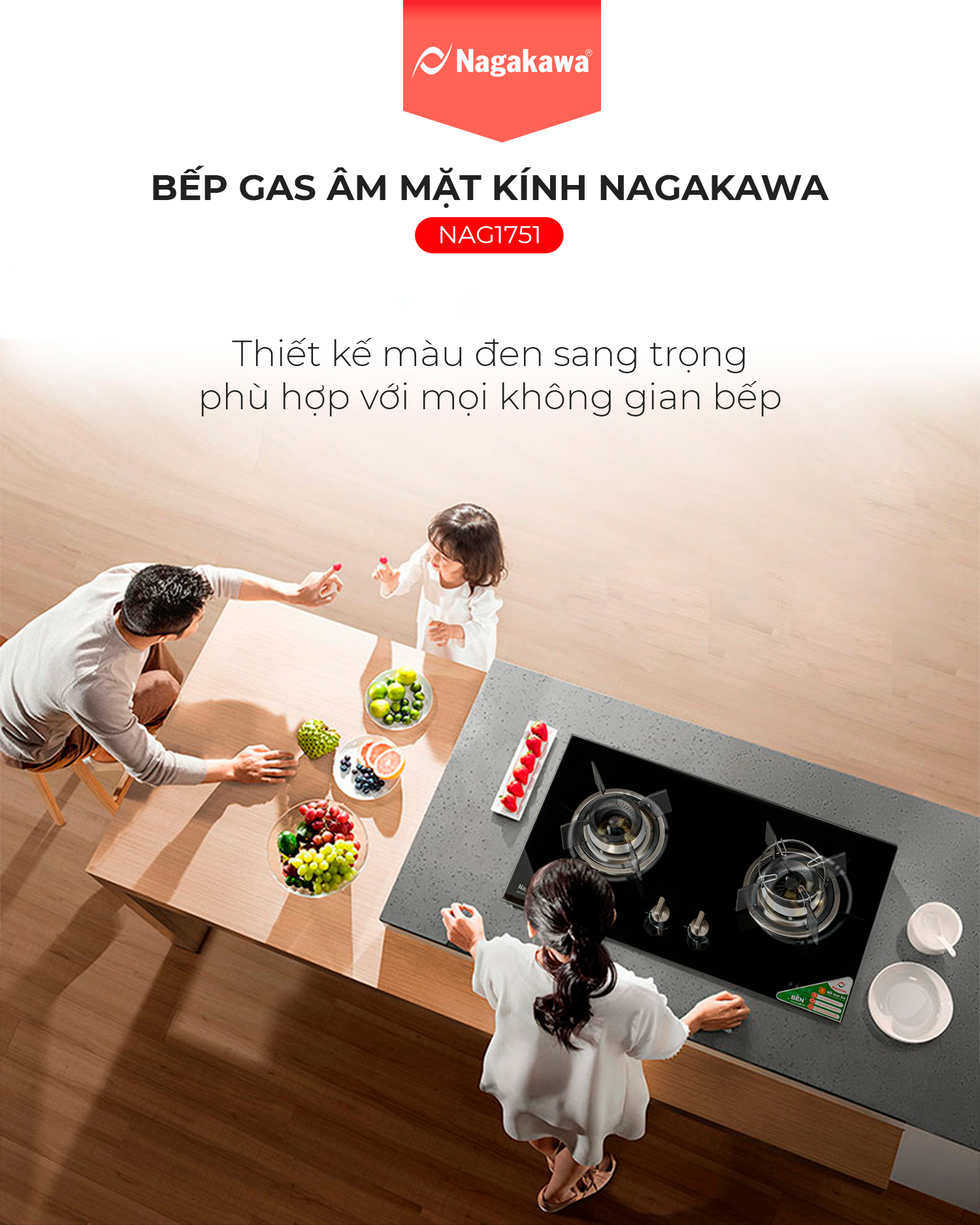 Bếp Gas Âm Nagakawa NAG1751 - Hàng Chính Hãng