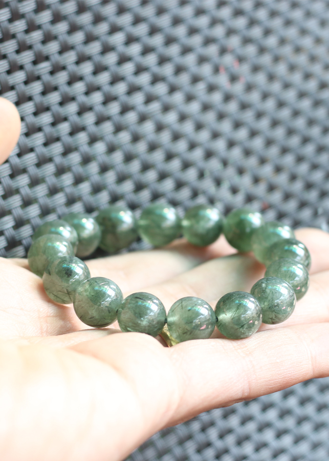 Vòng tay phong thủy đá thạch anh tóc xanh Myanmar (11mm) Ngọc Quý Gemstones