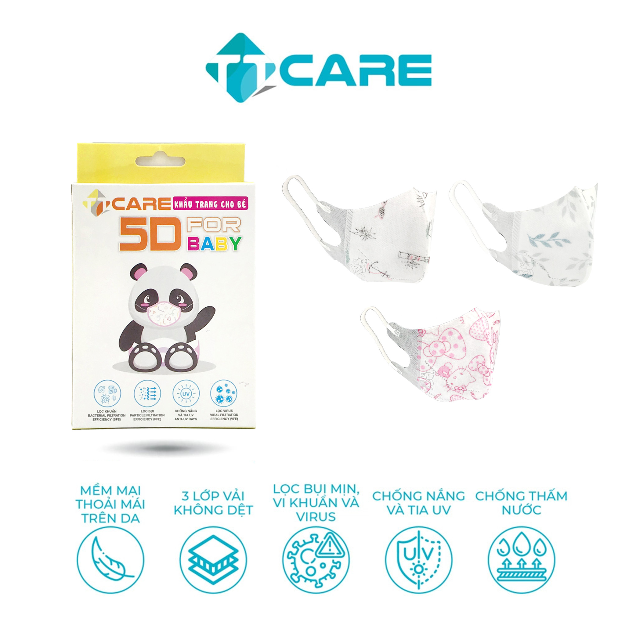 [combo 10 hộp] khẩu trang cho bé 3 lớp ttcare - 5d baby họa tiết dễ thương chất lượng kháng khuẩn quốc tế - 1 hộp 10 cái 1