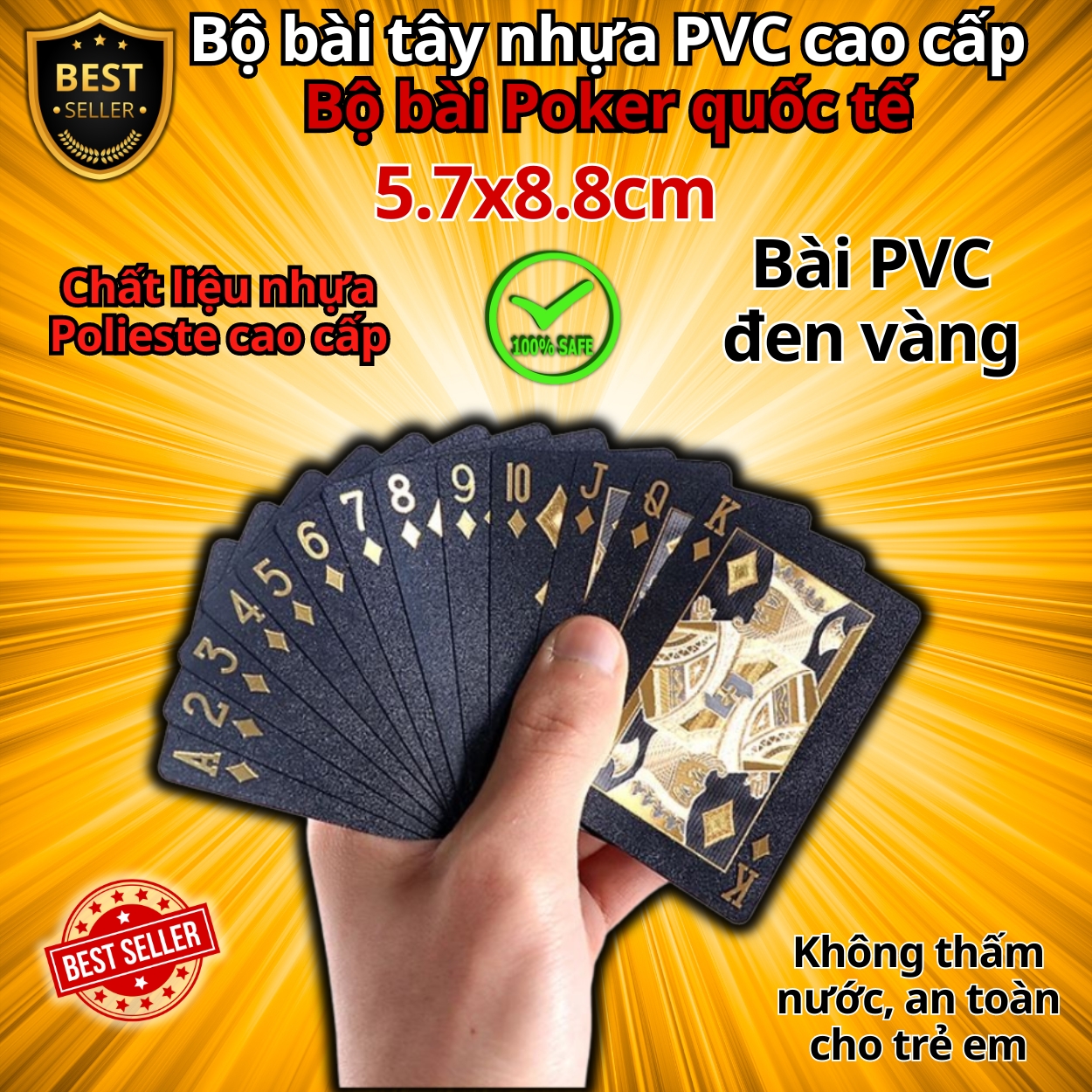Bộ Bài PVC Mạ Vàng 24K Mạ Bạc Cao Cấp Chất Liệu Đàn Hồi, Bộ Bài Tây Poker Polieste Không Thấm Nước, Hàng Chính Hãng