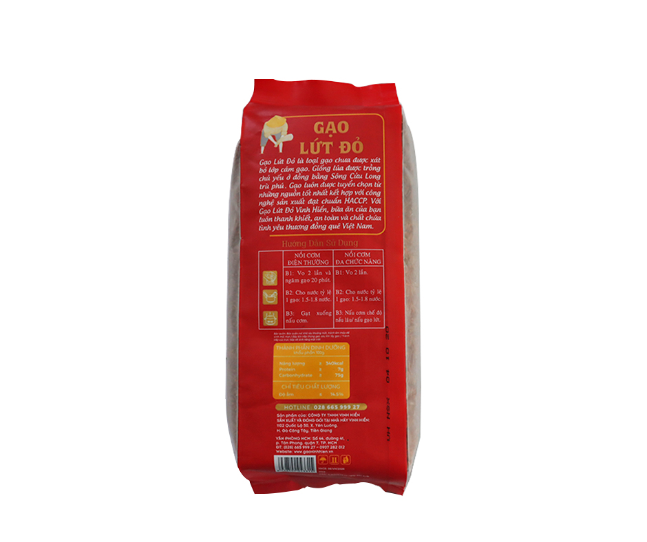 Gạo Lứt Đỏ Vinh Hiển - Gạo Lứt Đỏ Đóng Túi 1Kg Đạt Chuẩn Chất Lượng HACCP - Ngọt Cơm, Dinh Dưỡng