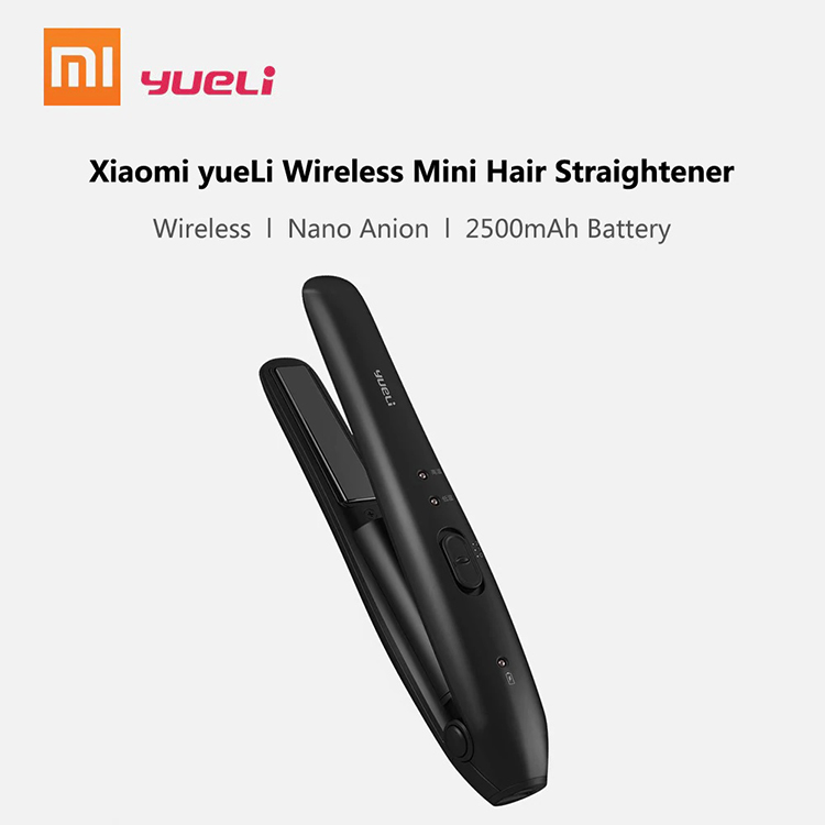 Xiaomi YueLi Wireless Mini Hair Straightener Wireless 2500mAh Battery Power Bank Portable LED Indicator for Traveling Home - black