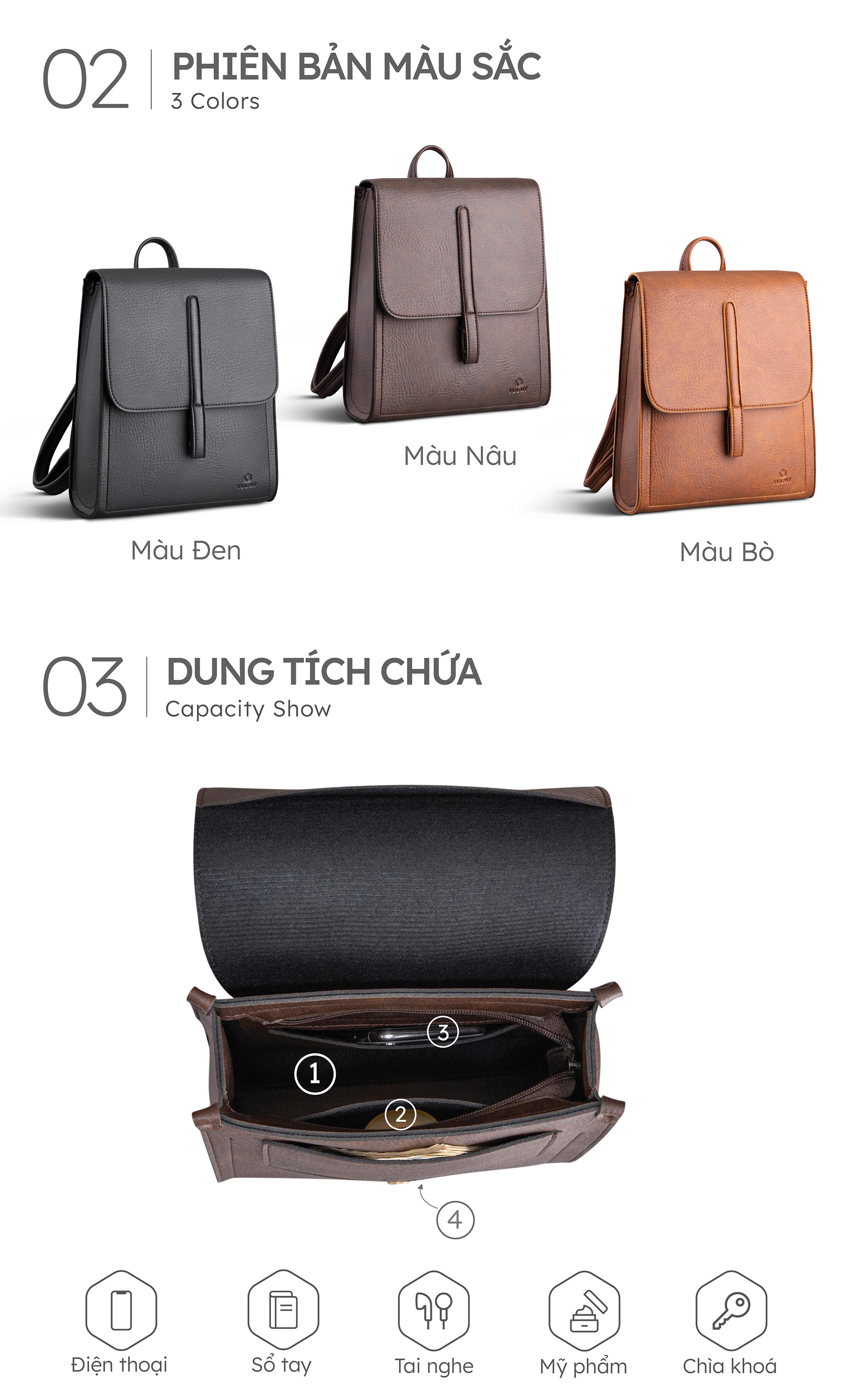 Balo Yuumy ( Thời trang nữ nắp gập tiện lợi cỡ trung - Balo da Seasand YBA71 )