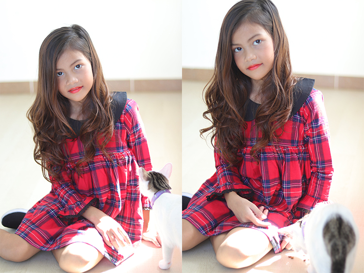 Đầm Bé Gái Caro Đỏ Tay Dài Kika K064