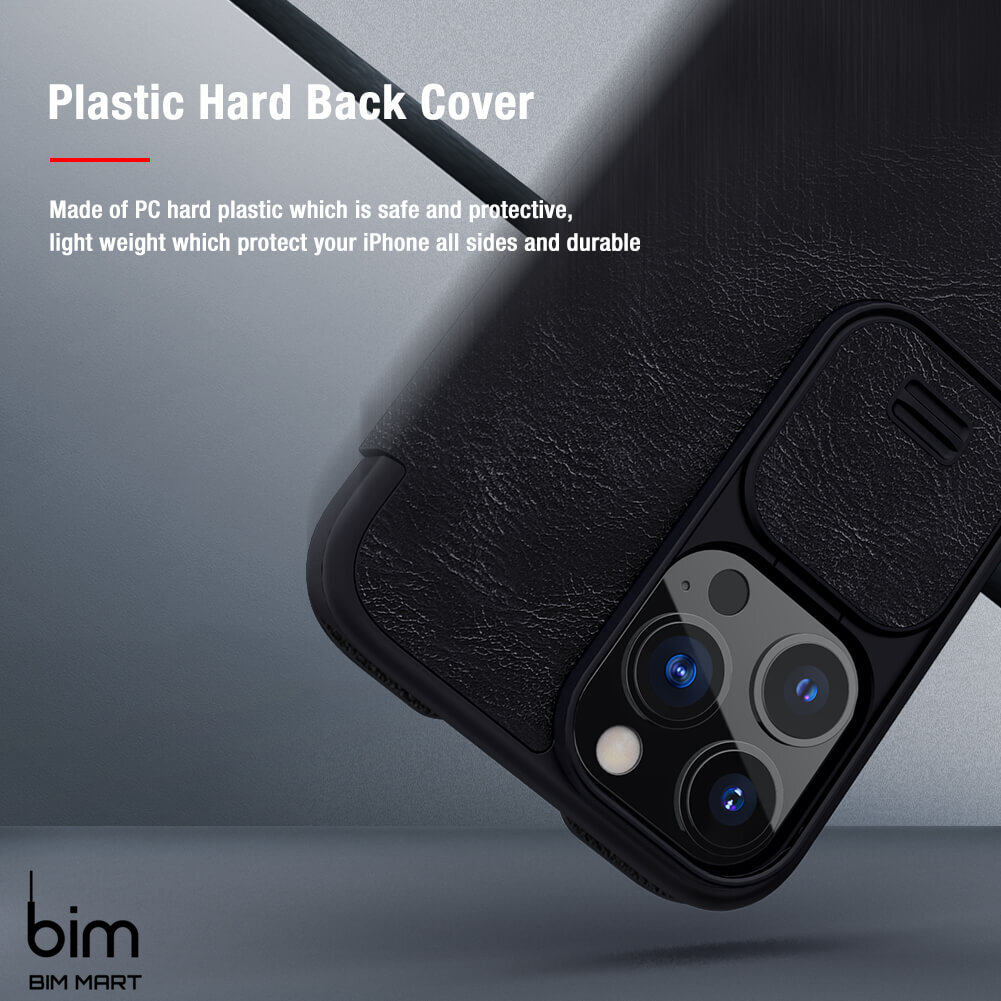 Bao da dành cho iPhone 13 Pro hàng chính hãng Nillkin QIN có nắp trượt bảo vệ camera