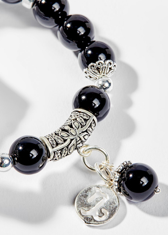 Vòng Tay Phong Thủy Đá Obsidian Phối Charm Cung Hoàng Đạo Ma Kết (8mm) Mệnh Thủy, Mộc