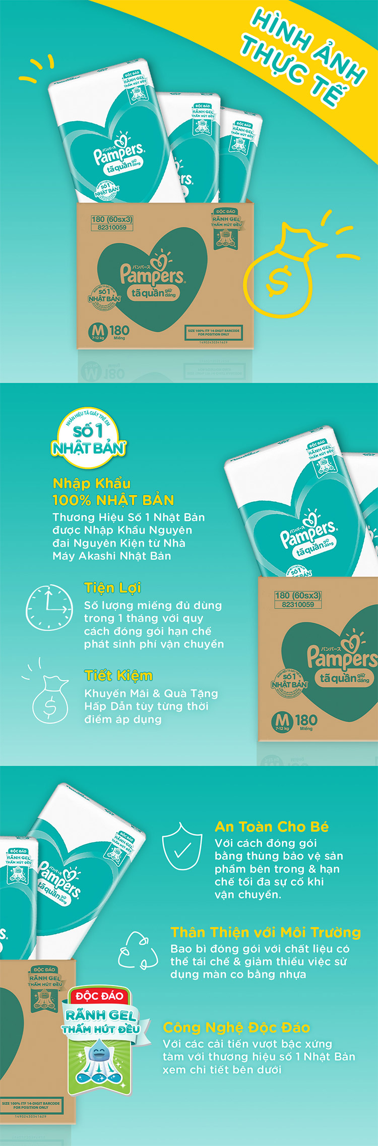 Tã quần Giữ dáng Pampers Megabox thùng tiết kiệm XL144 - Tặng 1 hộp thủy tinh Lock&Lock thoát hơi 410ml