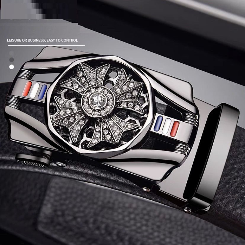 Thắt lưng nam, dây nịt nam khóa tự động dây da cao cấp bền đẹp - Thiết kế mặt xoay 360 đính đá thời thượng DXX89