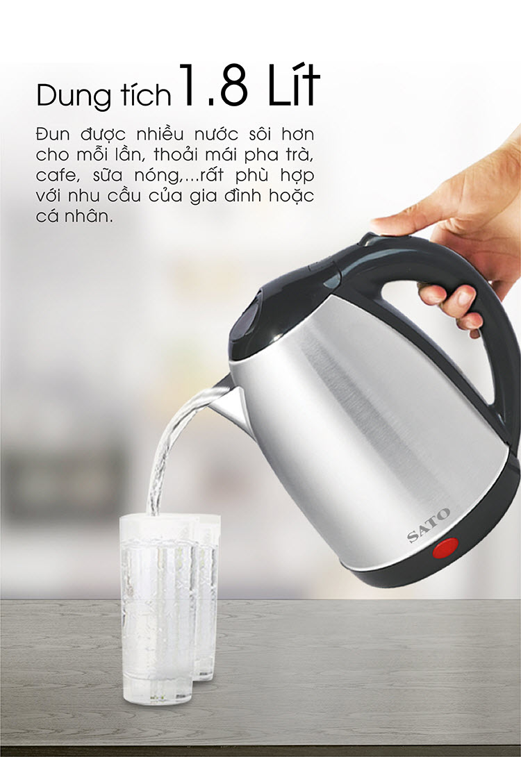 Ấm siêu tốc inox SATO ST688 1.8L Ấm siêu tốc inox SATO ST688 1.8L