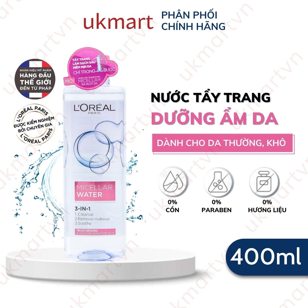 Nước Tẩy Trang L'Oreal Paris Cho Mọi Loại Da 3-in-1 Loreal Micellar Water Da Dầu Da Nhạy Cảm Da Khô