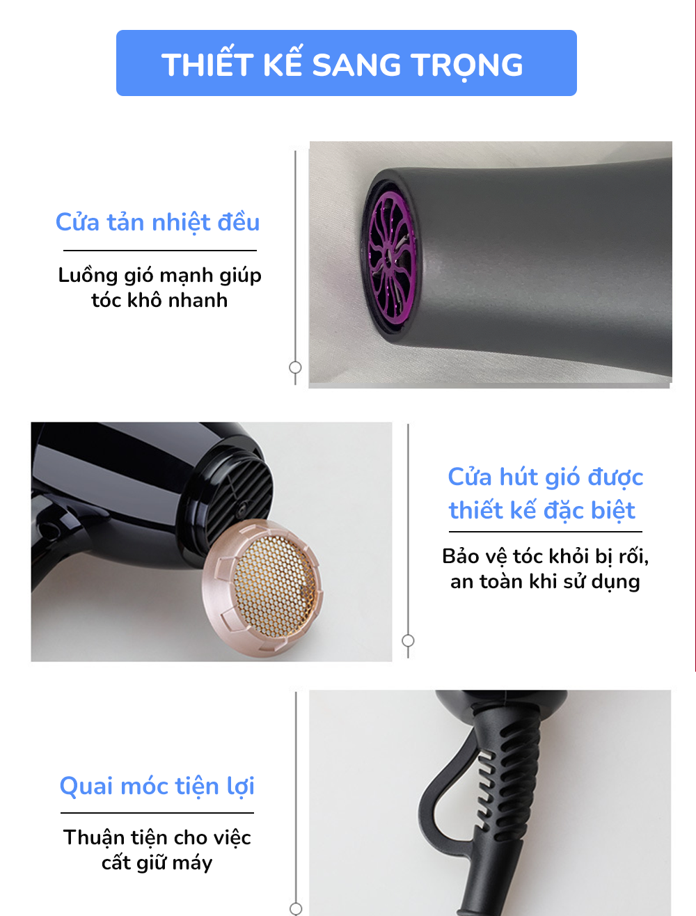 Máy sấy tóc công suất lớn CWELL 2500W, 3 chế độ nhiệt 2 chế độ gió, tạo kiểu tóc Chuẩn Salon C06HD