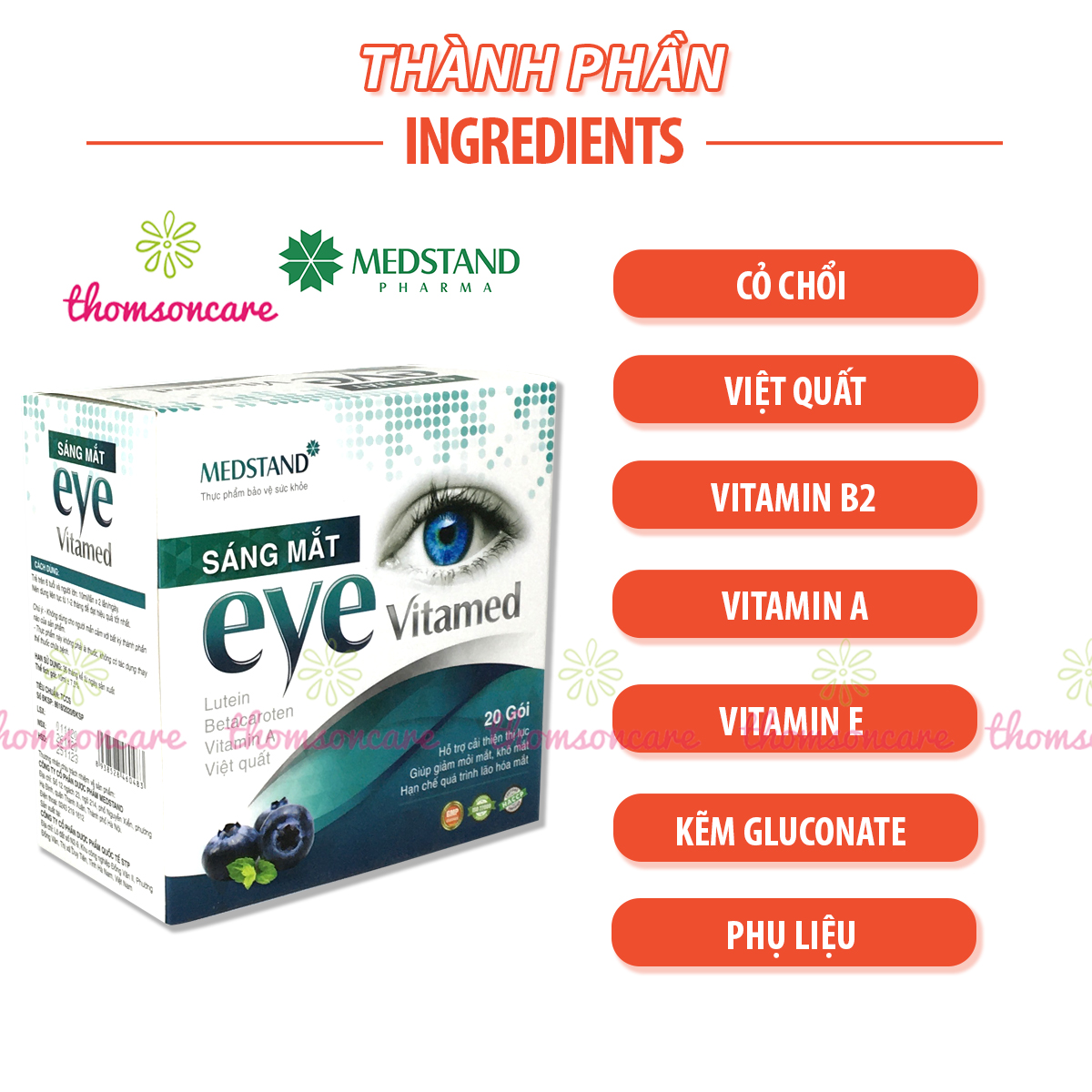 siro bổ mắt cho bé - eye vitamed - hộp 20 gói từ việt quất, betacaroten, vitamin a và lutein, giảm cận thị 1