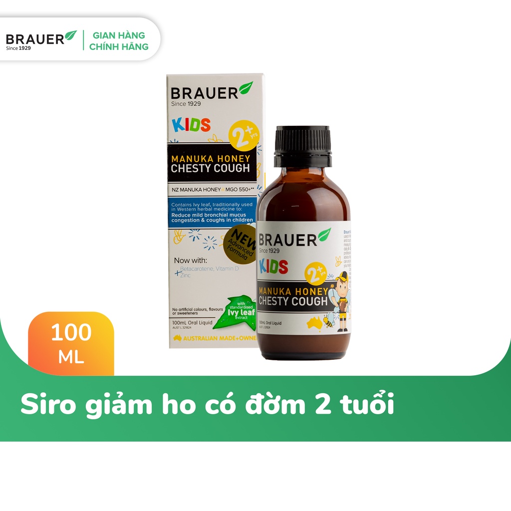 Siro giảm ho có đờm Brauer Kids Manuka Honey Chesty Cough cho bé trên 2 tuổi (100 ml) 2