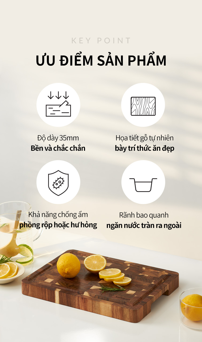 Thớt gỗ tràm LocknLock CKD076 - Độ dày 35mm - Màu gỗ tự nhiên -CN-6