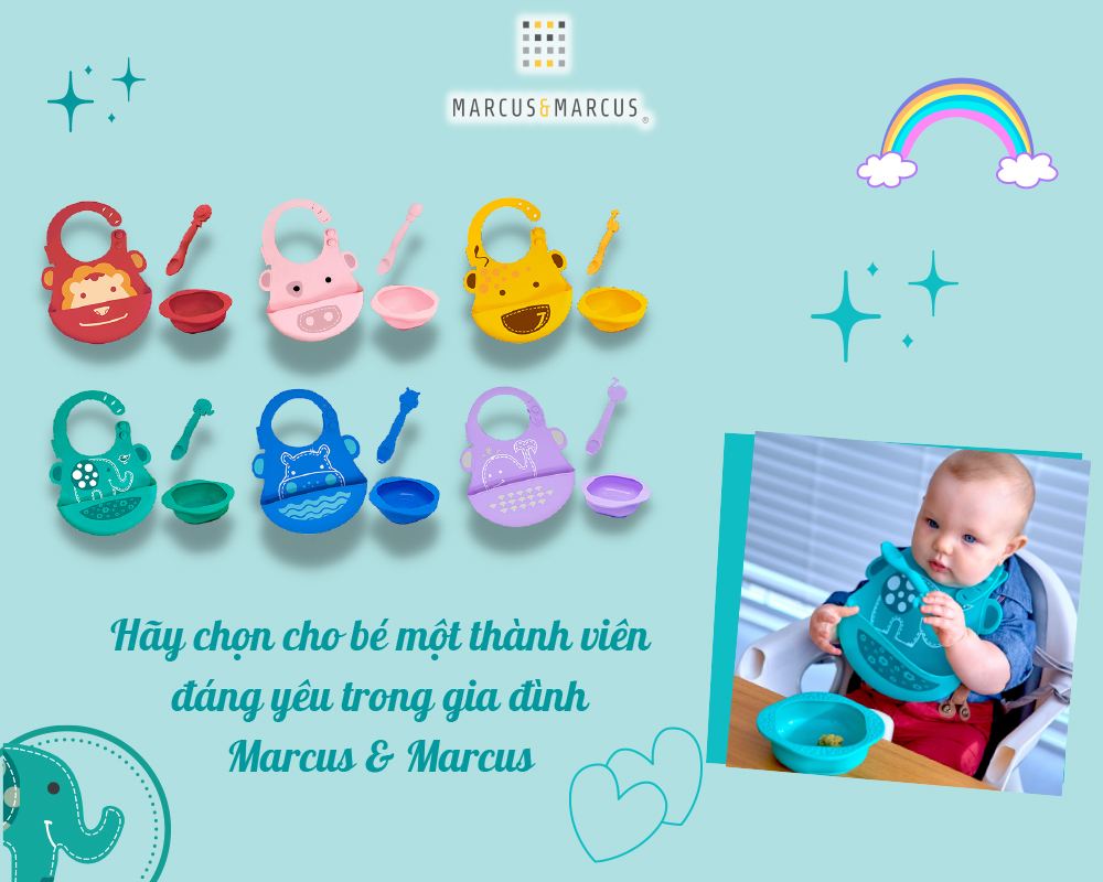 Bộ đồ dùng ăn dặm silicon Baby Marcus & Marcus, cho bé từ 6 tháng