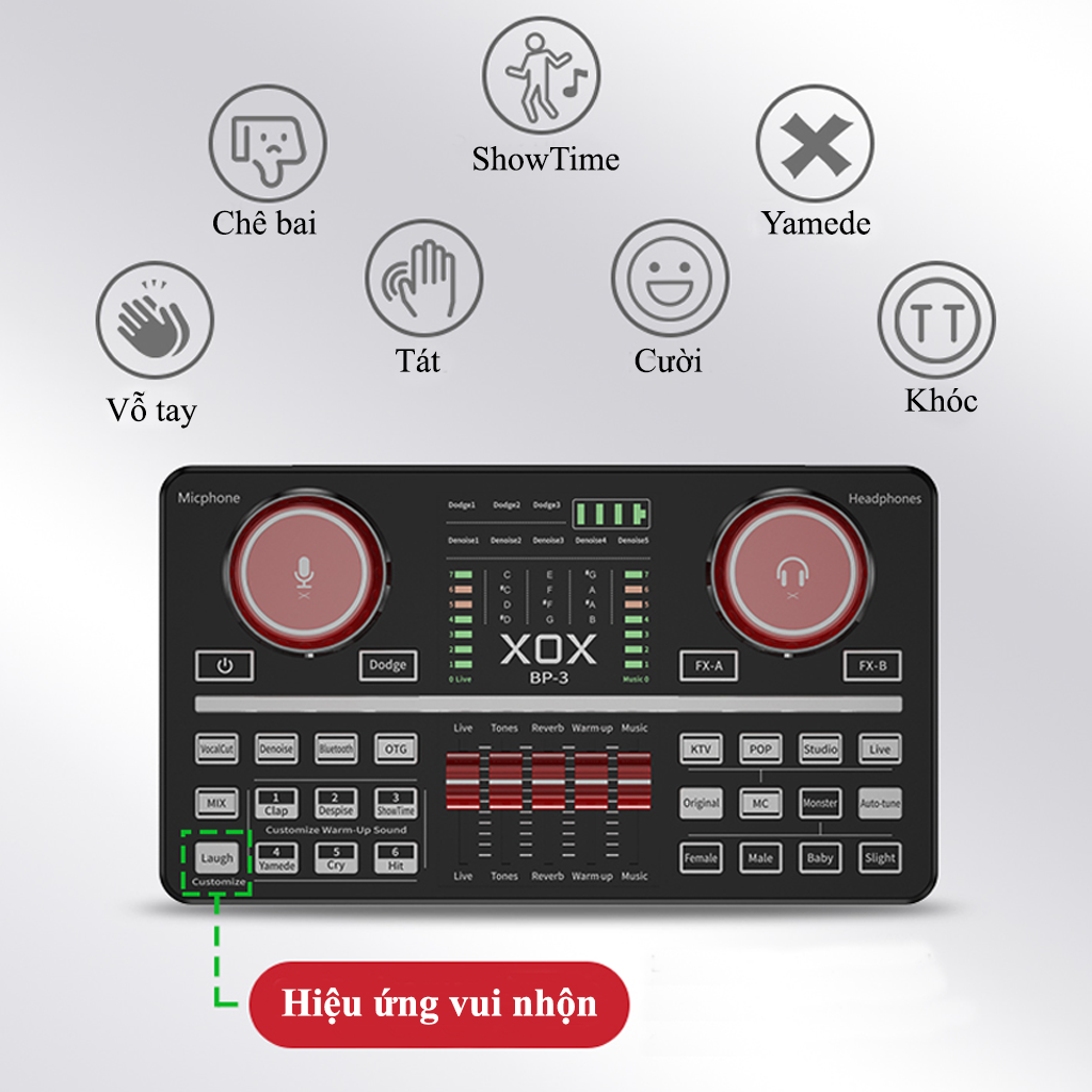 sound card xox bp3 có hiệu ứng vui nhộn tiếng cười vỗ tay