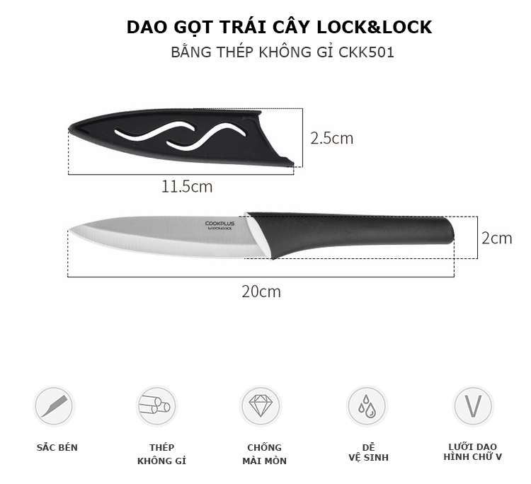 Dao Gọt Trái Cây Thép Không Gỉ Có Nắp Đậy Lock&Lock