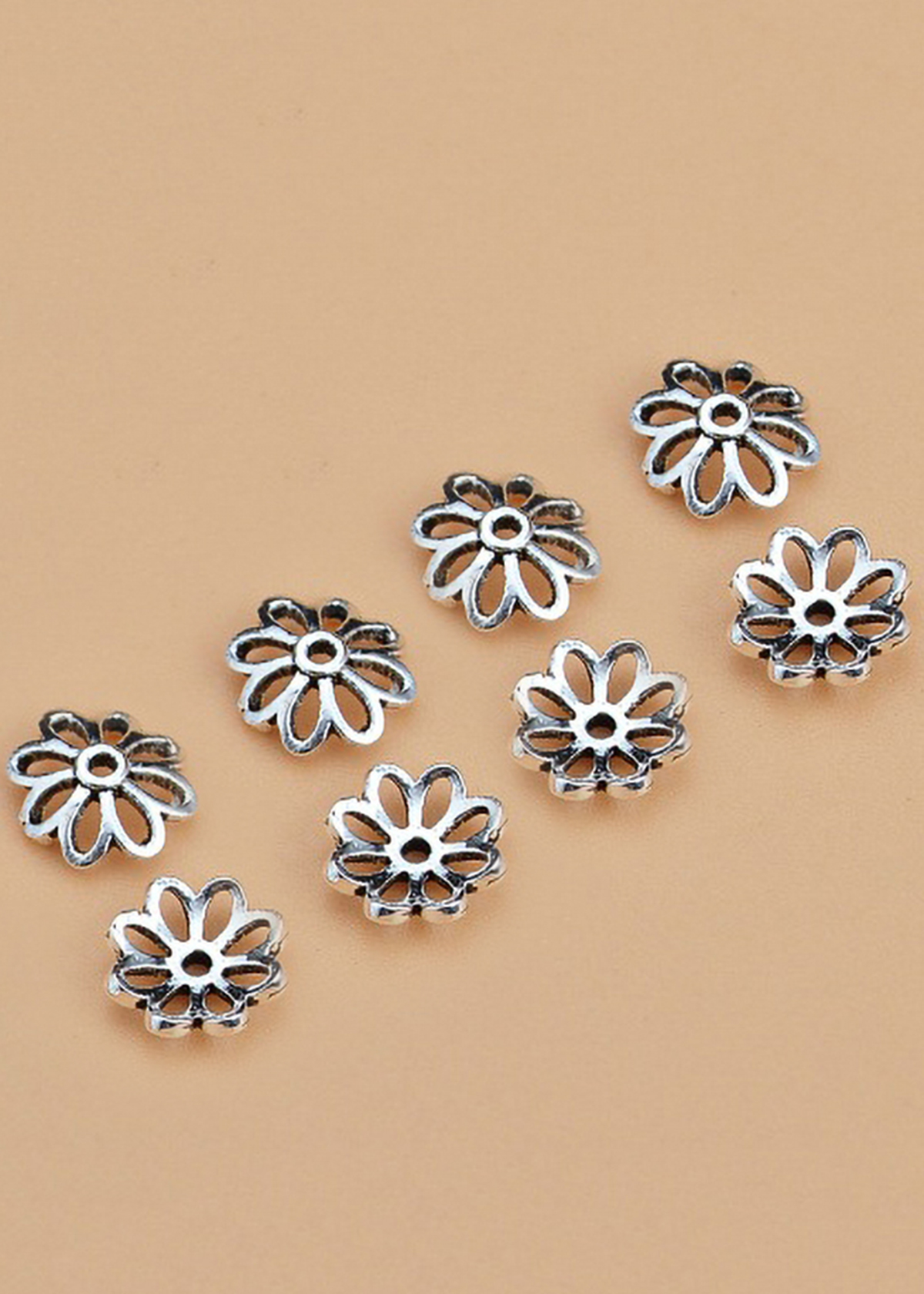 Combo 8 cái Charm bạc chụp hạt, bọc hạt họa tiết hoa văn - Ngọc Quý Gemstones