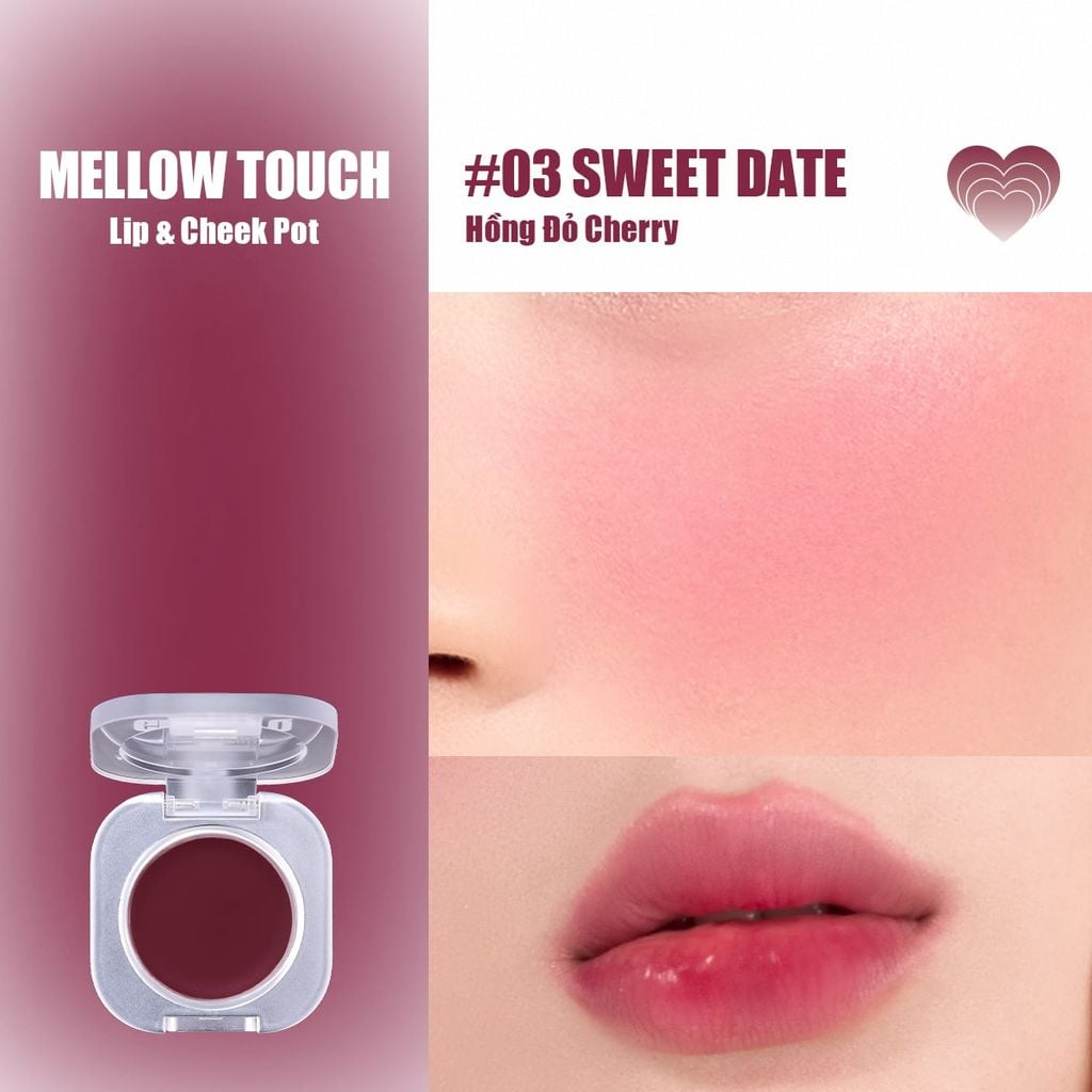 [MỚI] Má Hồng Kem Đa Năng 3-in-1 Trang Điểm Má Mắt Môi Mịn Lì Dễ Tán Bền Màu Glamrr Q Mellow Touch Lip Cheek Pot (1.8g) màu 04