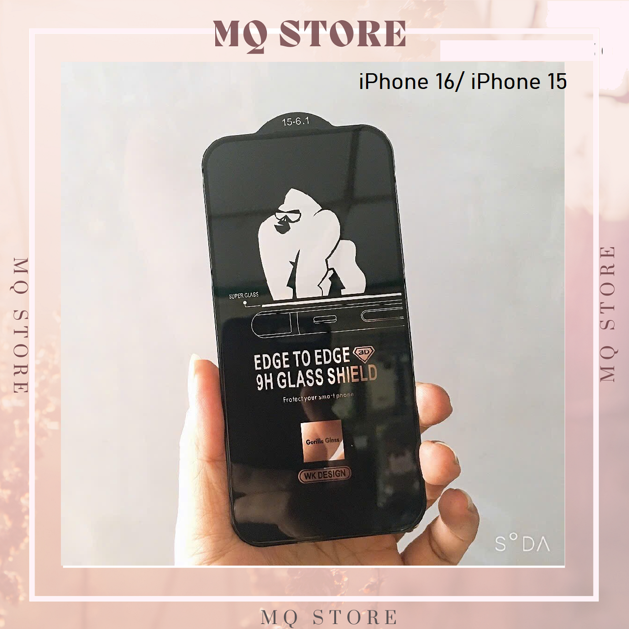 Kính cường lực cho iPhone 16  Pro Max, 16 , 16 Plus, 16 Pro trong suốt full màn hình ( hàng chính hãng)