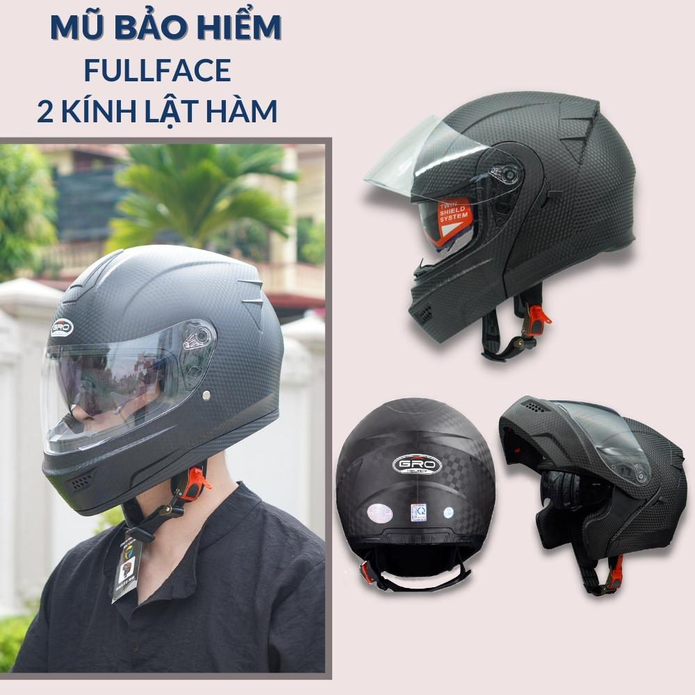 mũ bảo hiểm fullface lật cằm 2 kính gro st12 sơn vân carbon thời trang 1