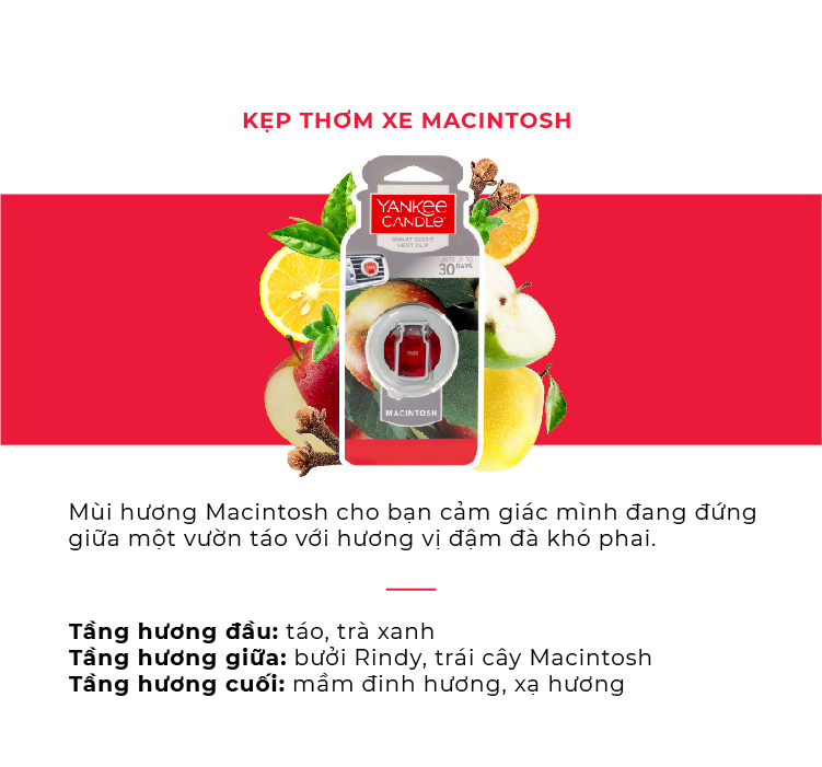 Kẹp thơm xe Yankee Candle - Macintosh