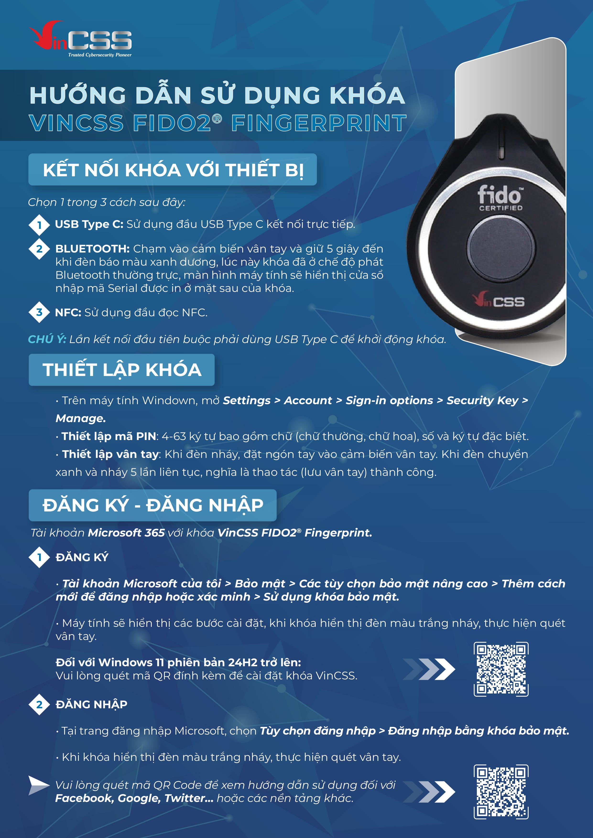 Khóa bảo mật VinCSS FiDO2® Fingerprint (NFC/Bluetooth/USB-C) - Multi Factor authentication (MFA) - Security Key and passkey - Chuẩn FIDO2 - Bảo vệ tài khoản online -  Hàng chính hãng
