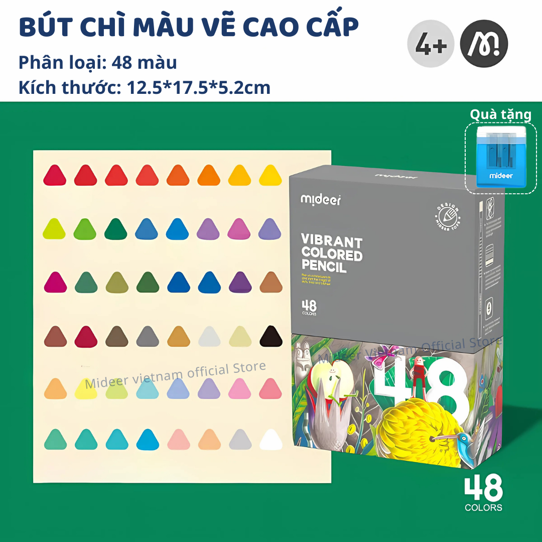 Bút chì màu vẽ tranh cao cấp mideer Vibrant Colored Pencil  24/36/48 màu, Chì vẽ chuyên nghiệp
