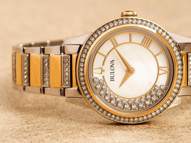 Đồng Hồ Bulova Nữ Đính Đá Swarovski Dây Thép Không Gỉ Máy Pin 98L245 - Mặt Xà Cừ