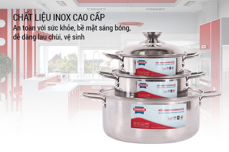 Bộ Nồi Inox 1 Đáy Sunhouse SH224