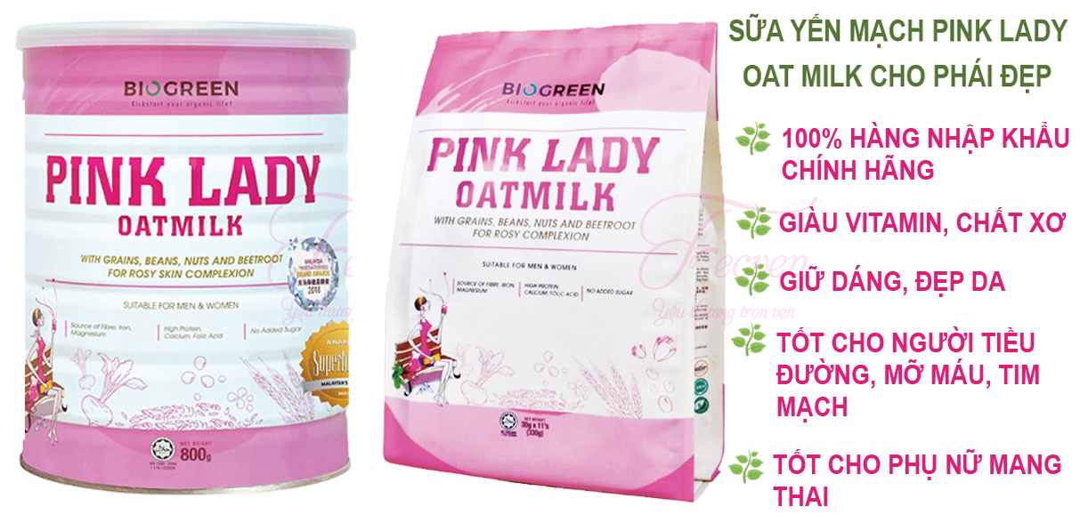 sữa yến mạch biogreen pink lady oat milk - không đường - giàu vitamin, chất xơ, canxi, sắt và axit folic - cải thiện hệ tiêu hóa - tốt cho tim mạch - giữ dáng, đẹp da - tốt cho phụ nữ mang thai - dành cho cả gia đình - fecven 1