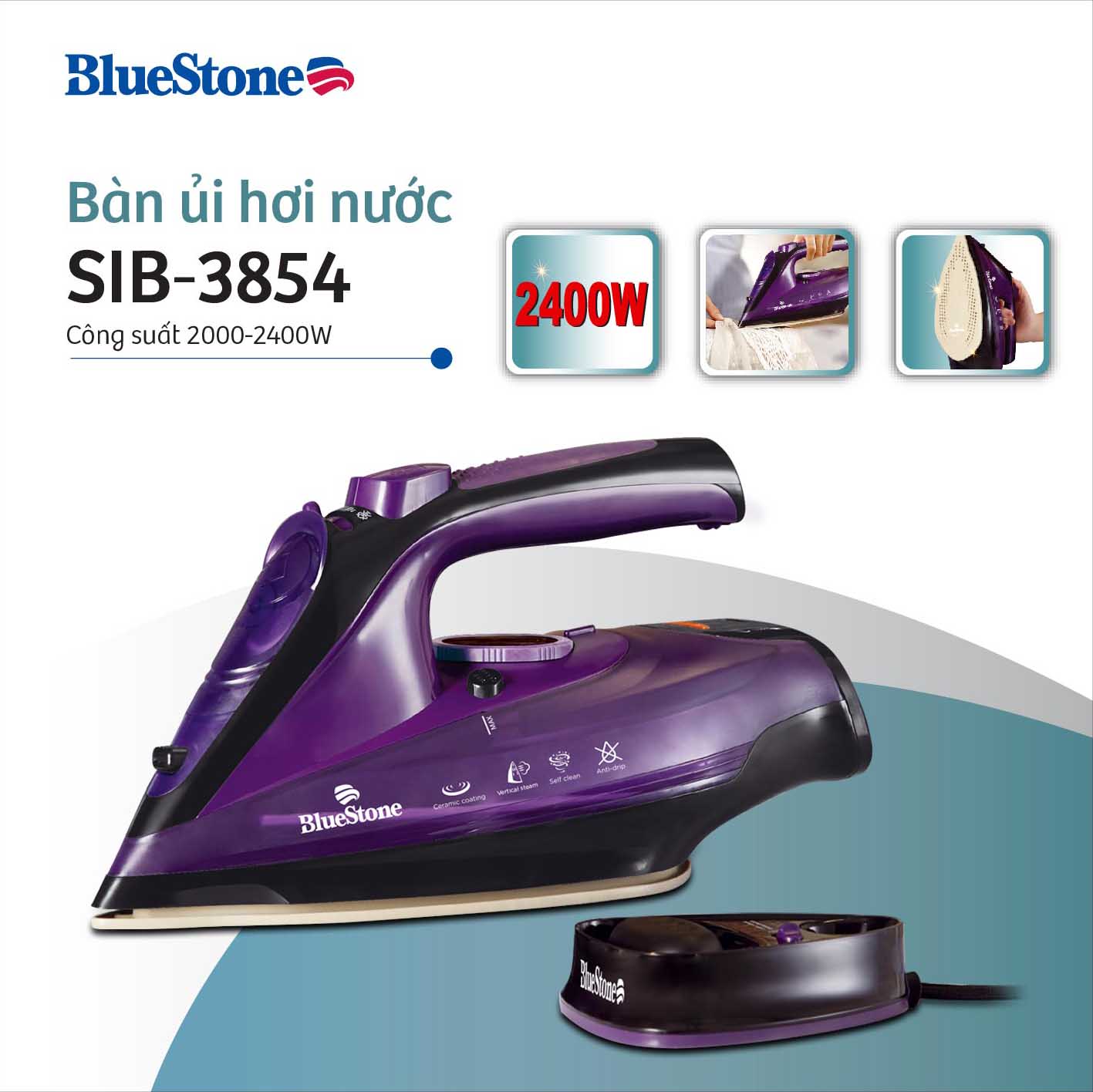 Bàn Ủi Hơi Nước không dây Bluestone SIB-3854 (2400W)