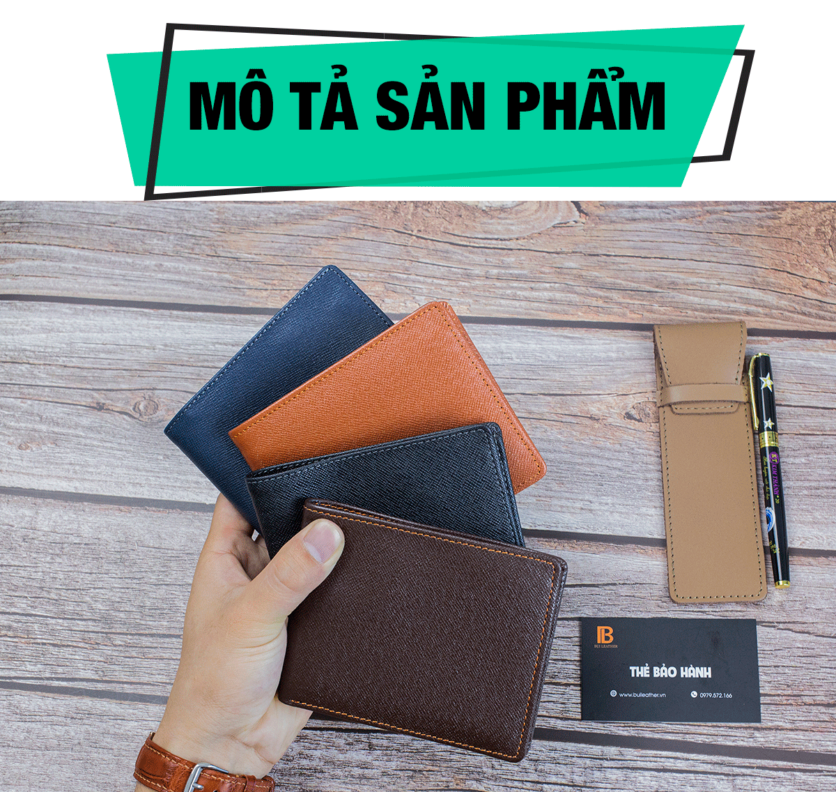 Ví nam, bóp nam da bò Saffiano Bụi Leather V140 - Bảo hành 12 tháng