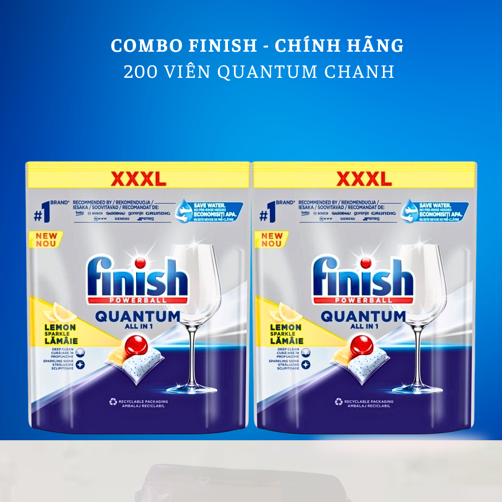 Combo 2 túi viên rửa bát Finish Quantum 100 viên (100*2=200 viên)