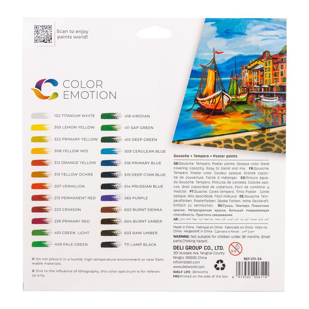 Màu nước Gouache dạng tuýp 12ml Deli 5/12/24 màu-Tặng kèm pallete gỗ 12 cọ