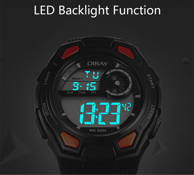 DIRAY 50M Water-resistant Large Dial Digital Men Watches Sport Wristwatches Luminous Military Relogio Masculino