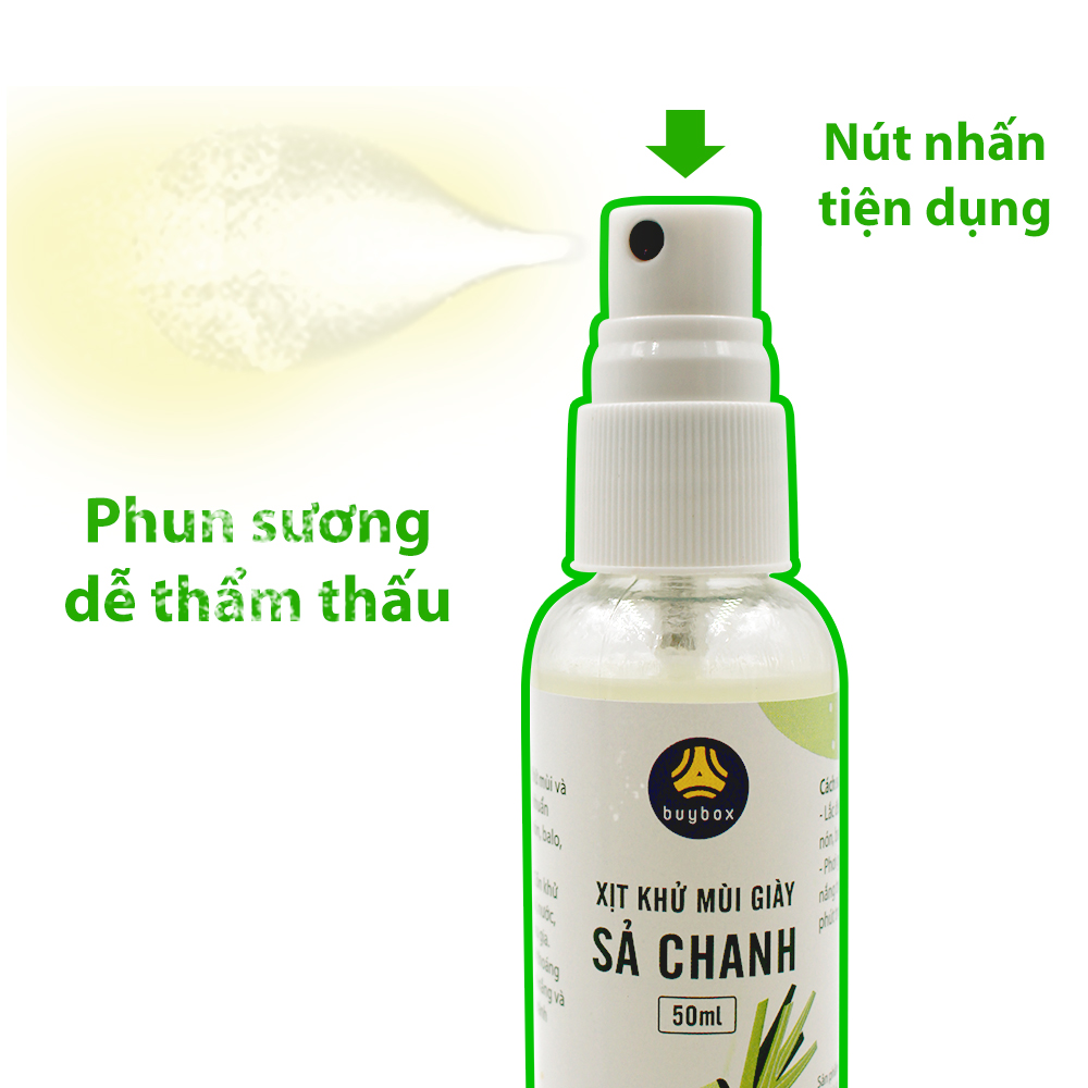 Nút nhấn phun sương của Tinh dầu xịt khử mùi giày giúp ngăn ngừa vi khuẩn gây mùi và đem đến hương thơm thiên nhiên - buybox - BBPK71