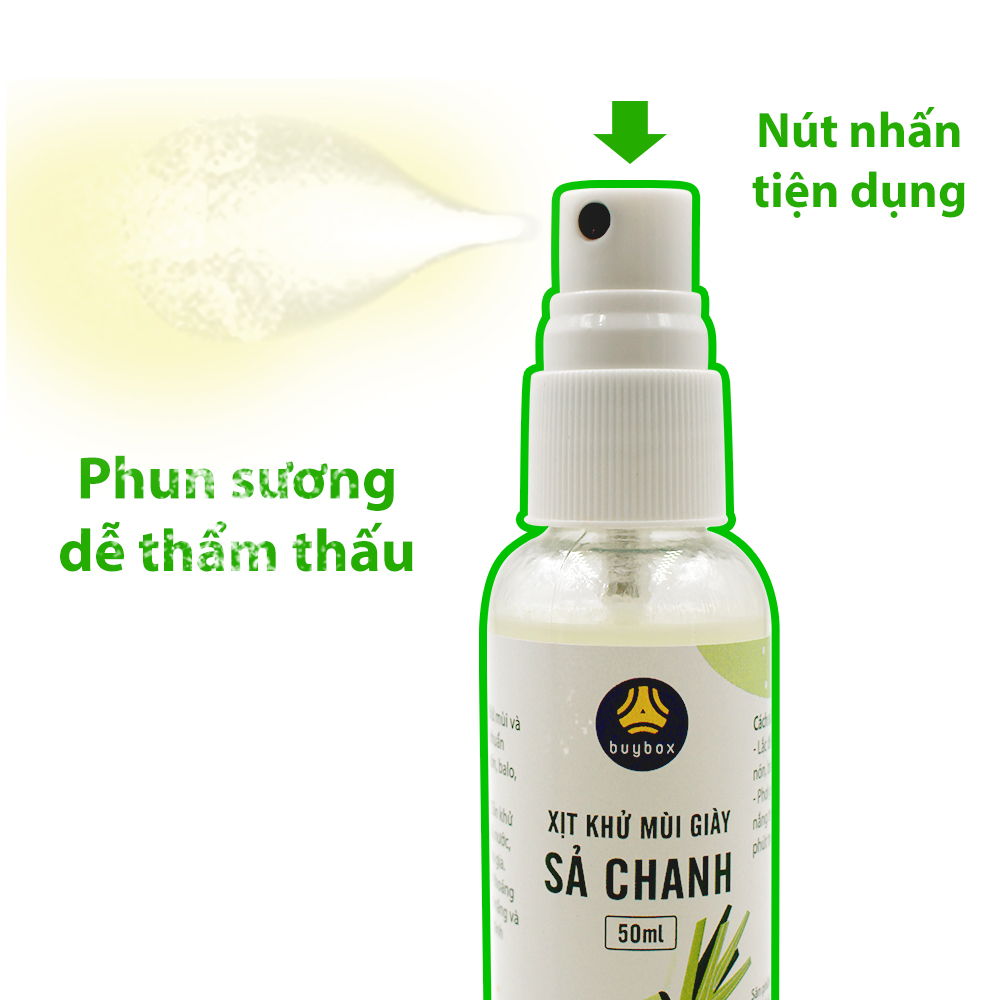 Nút nhấn phun sương của Tinh dầu xịt khử mùi giày giúp ngăn ngừa vi khuẩn gây mùi và đem đến hương thơm thiên nhiên - buybox - BBPK71