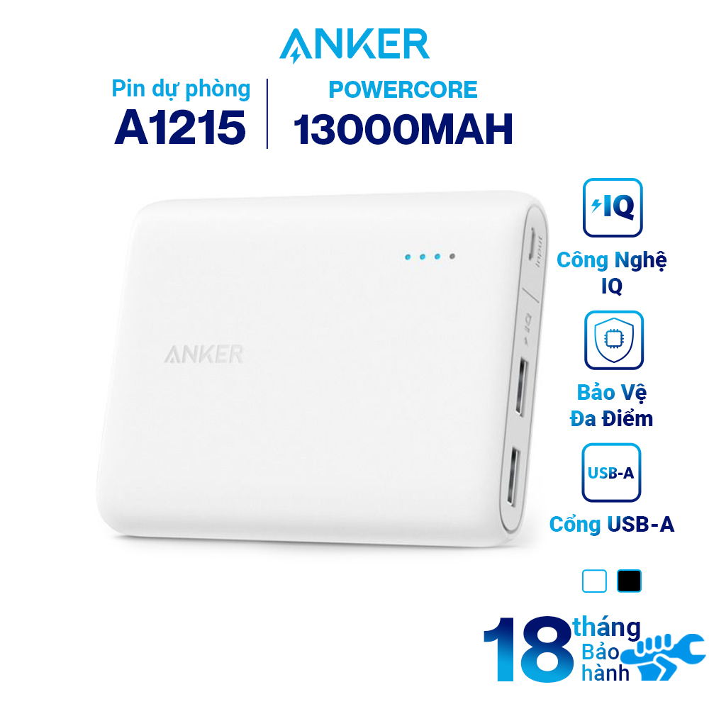 Pin Sạc Dự Phòng Anker PowerCore 13000mAh - A1215021 Trắng - Hàng Chính Hãng