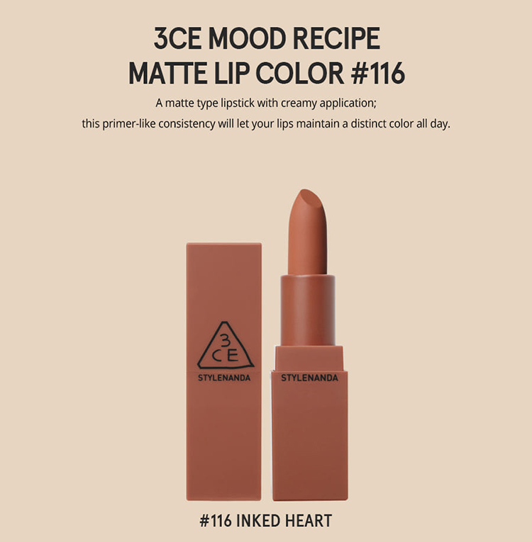 Son Thỏi 3CE Mood Recipe Matte Lip Color - 116 Inked Heart