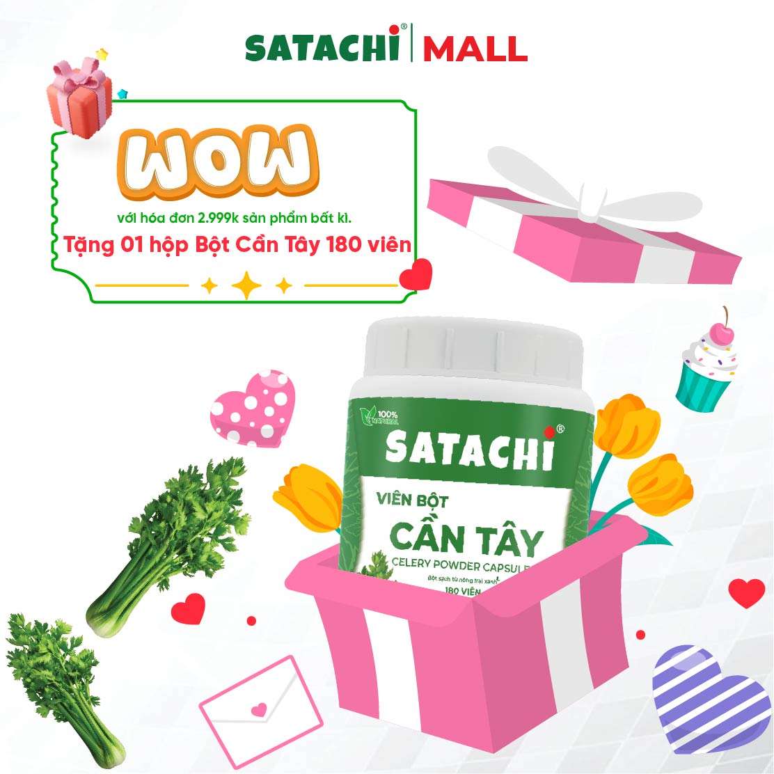 Bột Rau Má Nguyên Chất SATACHI – 100% rau má tươi, không đường – Hộp 68g & 218g