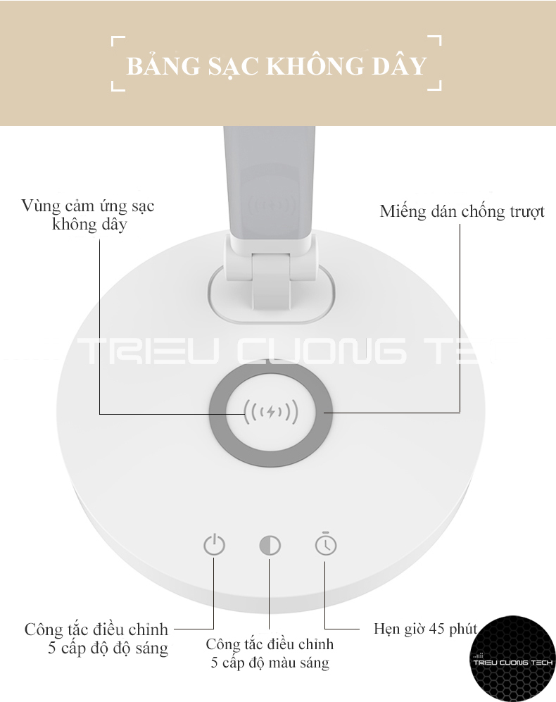 Đèn Led Bàn Đọc Sách Làm Việc Chống Cận - Cảm Ứng - Hỗ Trợ Sạc Không Dây - Điều Chỉnh Vùng Ánh Sáng Cho Sinh Viên - Học Sinh - Văn Phòng - Hàng Chính Hãng