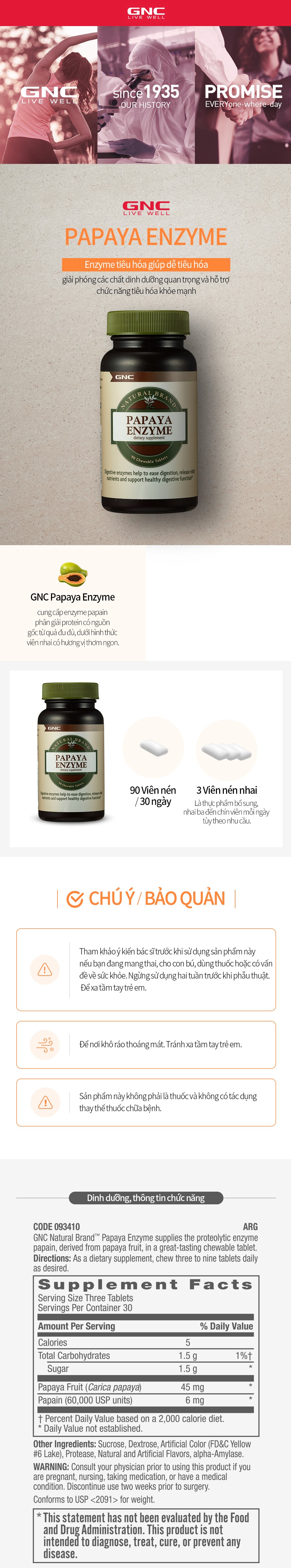 Thực Phẩm Bảo Vệ Sức Khỏe GNC Papaya Enzyme 90 Viên Nhai Tiki