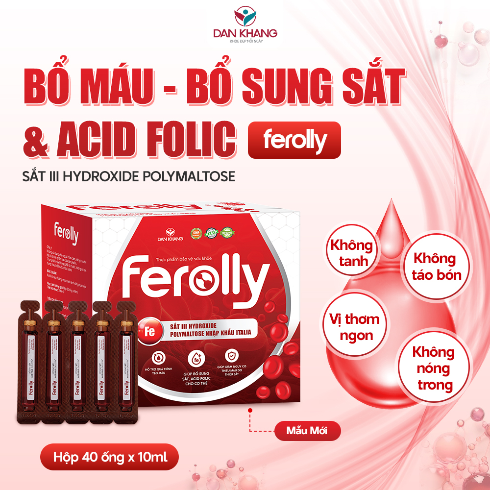 (Mẫu mới) Ống Uống Ferolly Dân Khang Bổ Sung Sắt, Cải Thiện Tình Trạng Thiếu Máu Cho Mẹ Bầu Và Em Bé
