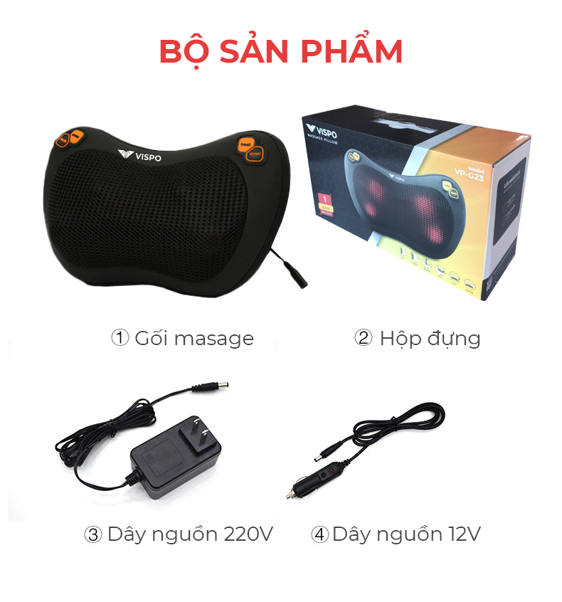 Gối Massage Nhiệt Hồng Ngoại VISPO VP-G23 - 4 Bi Xoay Chuyên Dùng Cho Cổ, Vai, Gáy, Thắt Lưng Sử Dụng Tại Nhà, Văn Phòng Hoặc Trên Ô tô
