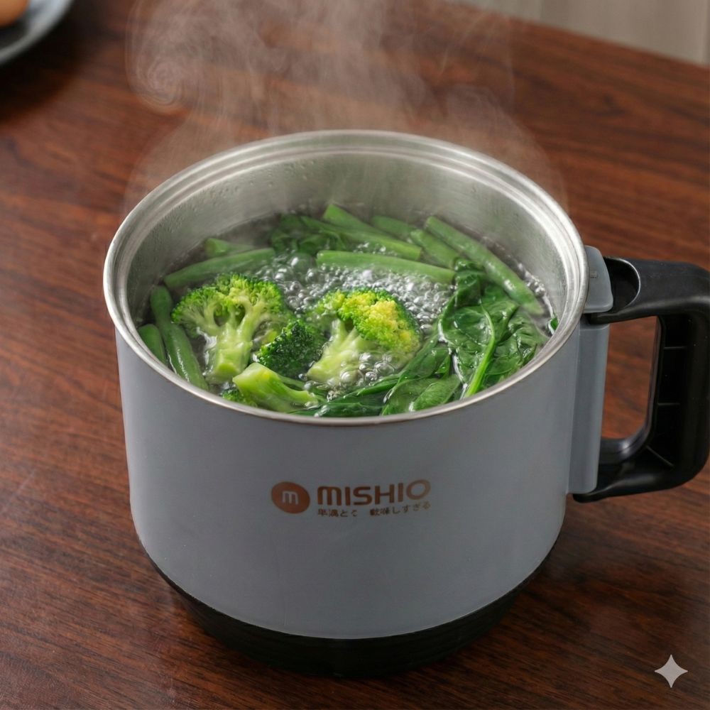 Nồi Lẩu Điện Mini 1.5L Mishio MK392 600W lòng nồi inox 304 không gỉ sét - hàng chính hãng