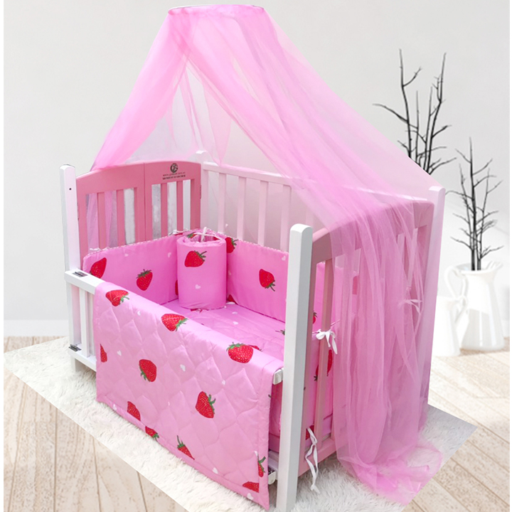 Cũi cho bé - Combo cũi sơn Trắng Hồng