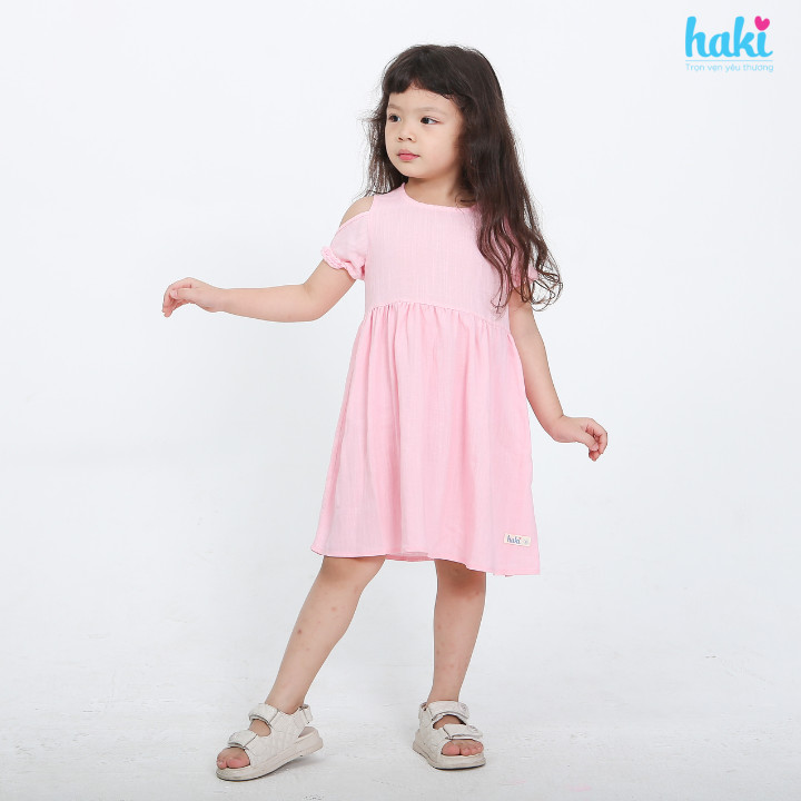 Váy bé gái_đầm cộc tay hở vai chính hãng HAKI, váy mùa hè cho bé, đầm trẻ em, váy thiết kế cho bé 10-27kg HK521